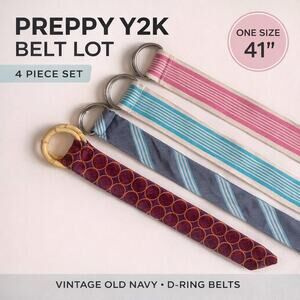 Vintage Old Navy D Ring Belt Lot Preppy Y2K Striped Canvas OS Fits Med 41”